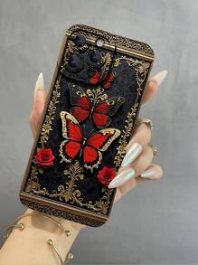 1pc New Dark Style Butterfly Pattern TPU Shock-Resistant Soft Phone Case, Compatible With IPhone