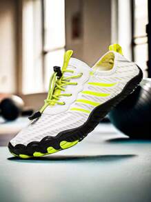 1 Pair All-Season Anti-Slip Water Shoes Suitable For Beach And River Sports, Ladies And Men Lightweight Quick-Drying Breathable Mesh Upper With Rubber Sole, Striped Pattern - White - View 4