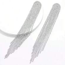 Bride Wedding Reception Highly Shiny Claw Chain Rhinestone Drop Tassel Crystal Dangle Earrings - Silver - View 3