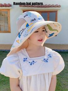 Sombrero con protector solar para niños, nuevo sombrero de ala ancha para primavera/verano, anti-UV para la playa, para niños y niñas de 3 a 8 años, diseño aleatorio