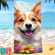 Zeitgenössisches Strandtuch mit Tiermotiv - Polyester, schnelltrocknend, sandbeständig, sehr saugfähig, weich, Strickgewebe, Hundedruck - Handwäsche, 70*150 cm - perfekt für Reisen, Yoga, Schwimmen, Fitness, Picknick