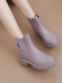 女士新款弹力口雨靴，中筒雨鞋，切尔西防水防滑户外中筒靴 - 杏色 - 查看 6