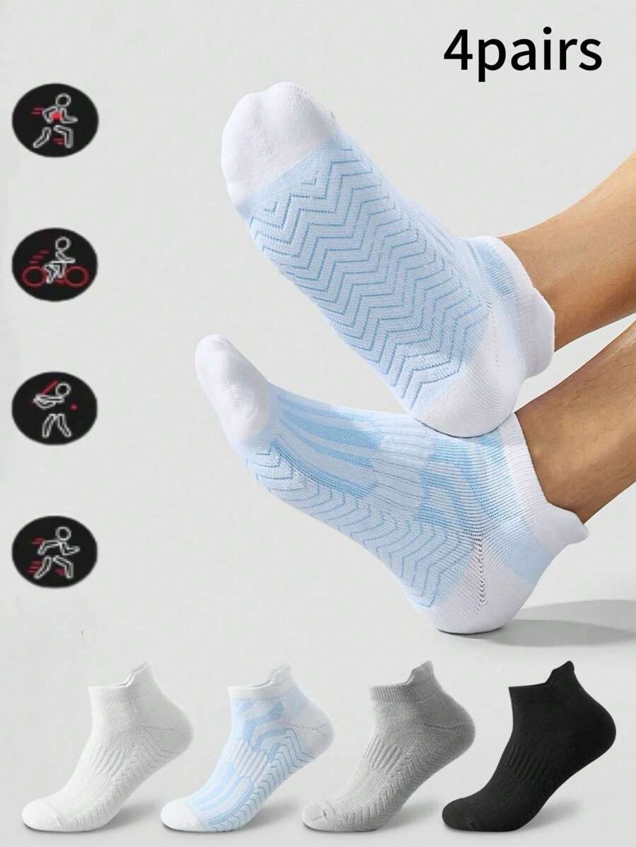 4/3/1 Pair Men's Solid Color Breathable Moisture Wicking Mesh Running Socks, Casual Sports Socks Suitable For Leisure Activities And Exercise, Summer