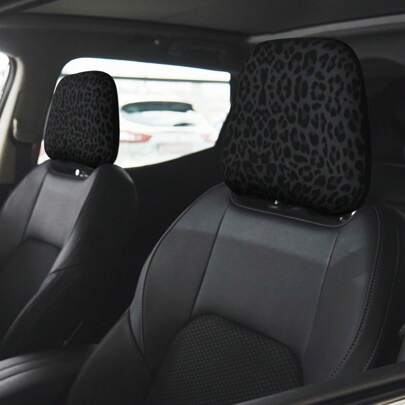 1pc Lightweight, Breathable, Anti-Dirty And Wear-Resistant Leopard Print Elastic Ice Silk Car Seat Headrest Cover, Suitable For Universal Use