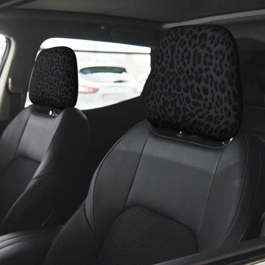 1 pieza Funda elástica para reposacabezas de coche de seda de hielo con estampado de leopardo, ligera, transpirable, resistente a la suciedad y al desgaste, adecuada para uso universal - Unitalla - Ver 1