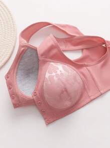 3 Peças/Pacote Sutiã Com Fechamento Frontal Sem Arame, Confortável, Com Decoração de Renda Para Mulheres
