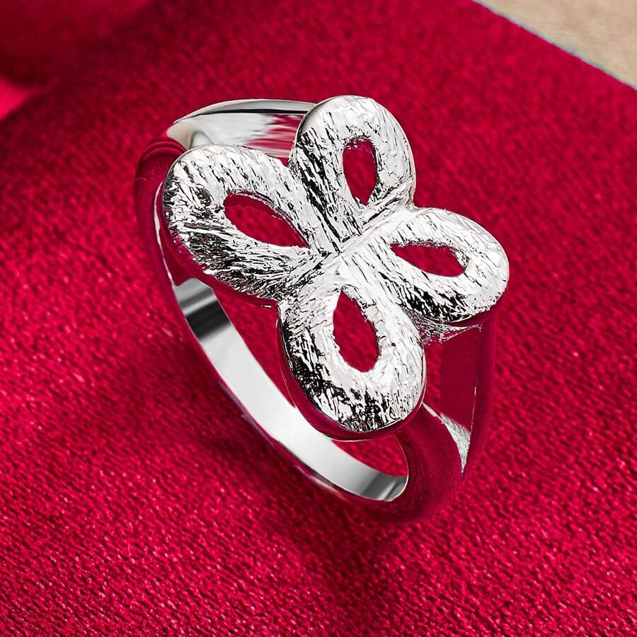 镀银蝴蝶戒指 适合女士男士时尚婚礼订婚派对礼物饰品珠宝 - 銀色 - 查看 1