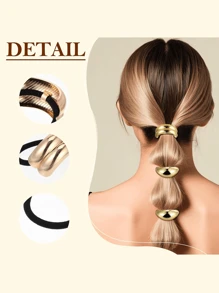 4件装简约酷炫风格金属发绳合金2025新款韩国高端质感橡皮筋发圈 - 彩色 - 查看 3