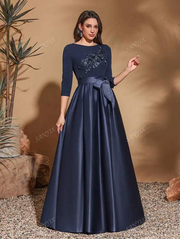 Elegante vestido de manga media con cinturón con moño, perfecto para bodas y eventos formales, vestidos de fiesta, vestidos de gala, vestidos de concierto, vestidos de ceremonias de premios, vestidos de boutique de moda