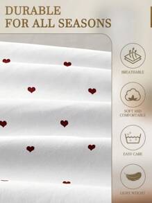 2/3pcs White Black Heart-Shaped Love Fitted Sheet Set (1Pc Fitted Sheet+2pcs Pillowcases), Mattress Protector, Mattress Cover For Bed, Bed Sheet Set, Soft And Breathable, For All Size Bed -Twin, Full, King, Queen Size Sheet Deep Pocket Up To 11.8 Inch Home Textile