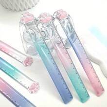 1 pieza Regla de alta calidad con forma de huella de gato degradada - Regla transparente de dibujo, regla rosa para planificadores, herramienta de dibujo y medición, premio/regalo