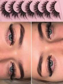 7 对自然浓密假睫毛，迷人眼妆，浓密蓬松的戏剧性睫毛，适合日常使用派对和在家 DIY 眼尾延长