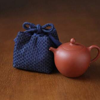 1 件加厚牛仔布旅行袋，茶壶隔断杯架袋，蓝色染色加厚主杯套，茶具收纳袋，中式旅行袋返校