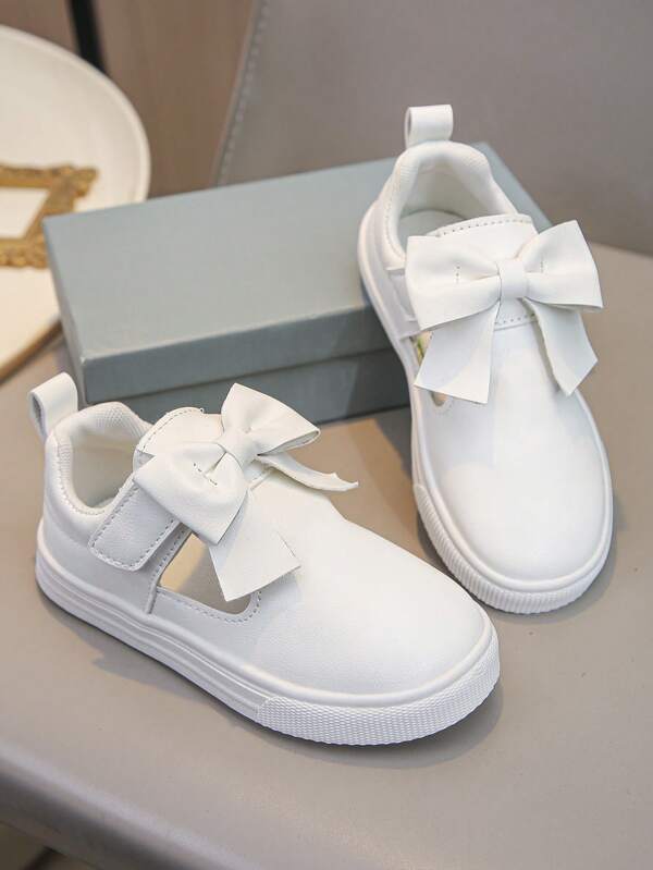 Cute & Fashionable Children Canvas Shoes For Girls, Bow Decor, White, Comfortable Outdoor School Sports Sneakers, Suitable For Spring & Autumn, Toddler