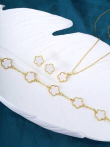 4 stuks/set modieuze witte bloemendecoratie sieradenset voor vrouwen voor dagelijkse decoratie Valentijnsdag, moeder, moeder, Moederdag, cadeau
