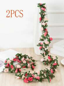 1pc Artificial Flower Vine, Pink Plastic Fake Flower Garland, For Home Decor, Valentine Day, Gift - Pink - View 5