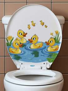 1 Piece Of Cartoon Duck Playing Water Toilet Stickers, Bathroom Toilet Beautification Decoration Toilet Lid Stickers, Bathroom Entrance Home Decoration Beautification Wall Sticker, Vinyl Decal For Home Decorations, Toilet Decoration Items Refresh Your Home Bathroom Decor Fall Decor