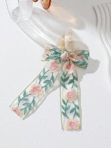 1/2 dây buộc tóc đuôi ngựa in hoa phong cách Trung Hoa thanh lịch dành cho nữ, dây buộc tóc bằng vải lanh in họa tiết cổ điển sang trọng dành cho tiệc lễ hội, kỳ nghỉ, trang phục hàng ngày, dây buộc tóc, phụ kiện đội đầu - Nhiều màu - Xem 5