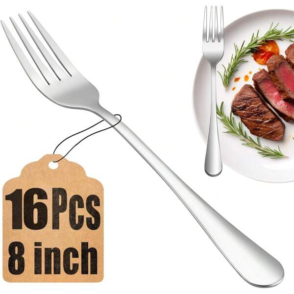 16 pièces Ensemble de fourchettes de dîner en acier inoxydable de 8 pouces, 16 pièces de fourchettes de table en acier inoxydable lavables au lave-vaisselle pour la maison, ensemble de fourchettes principales, fournitures scolaires