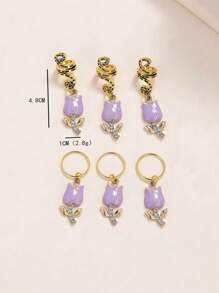 6件套万圣节装饰男女合金花朵吊坠假发头饰散头饰辫子发扣街头甜美酷辣妹风格头饰个性时尚朋克街拍辫子头饰 - 彩色 - 查看 3