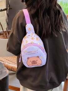 Children's Cute Cartoon Capybara Pattern Print Chest Bag, Lightweight Sport Casual Waist Pack & Sling Bag, Outdoor Travel Vacation Fanny Pack With Adjustable Shoulder Strap, Daily Commuter Mobile Phone Coin Crossbody Bags School Bag, Kids Bag, Bag School, Kindergarten Bag, Boys Bag Kids, School Girls, Perfect For Girls, Teen Girls, School Boys, Teen Boys Teen Boy Gift