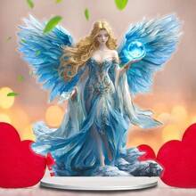 Blue Wing Jewelry/Guardian Angel Statue/Acrylic Desktop Decoration/Including Bracket Suitable For Home And Office Wedding Season Mother's Day Graduation Season Preferred - Multicolor - View 3