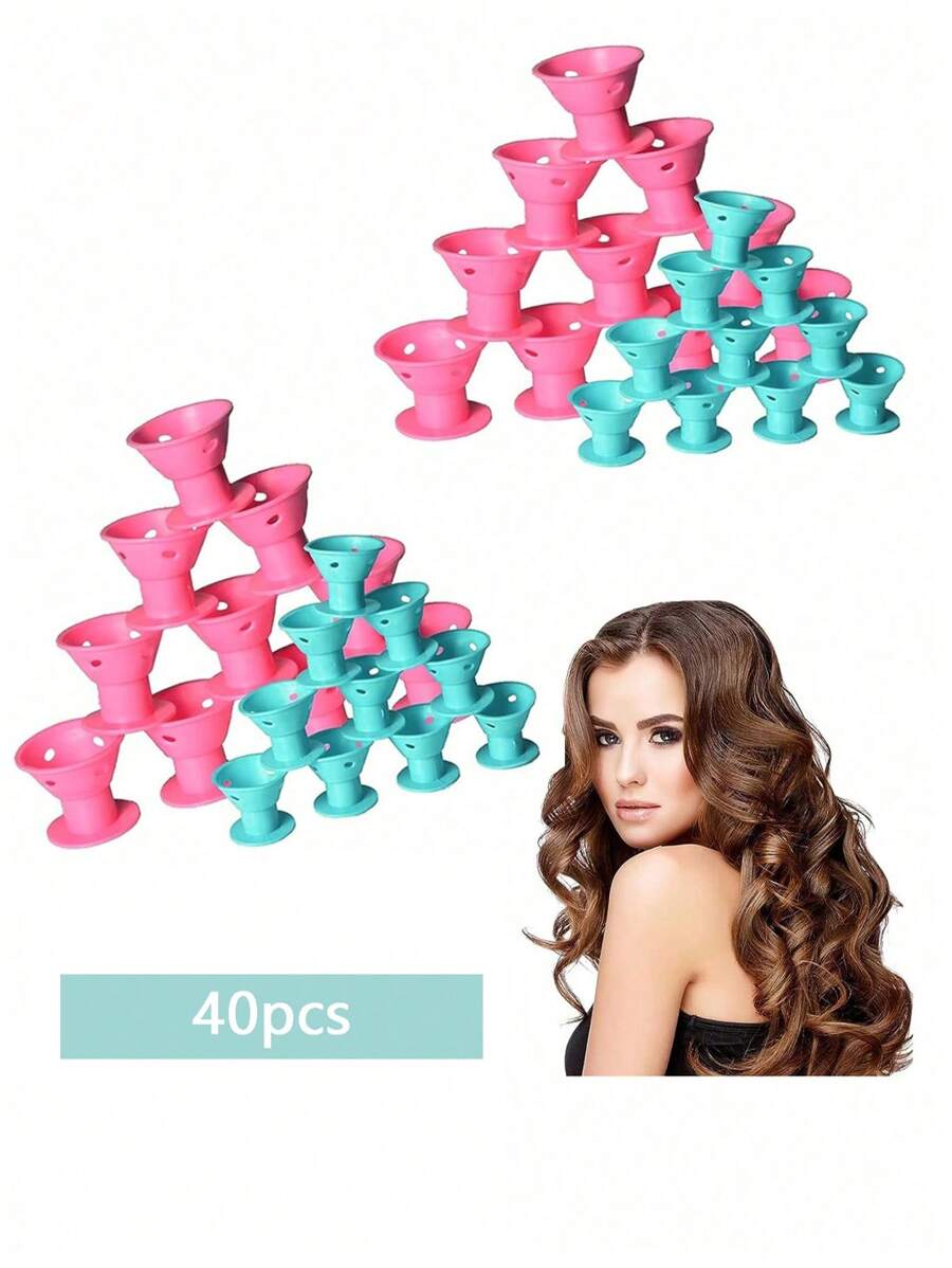 40 件蘑菇卷发棒、硅胶卷发器、硅胶造型卷、蜗牛卷、波浪卷、卷发器、免热卷发器、理发沙龙美发产品及配件、美容旅行必备品、返校季必备品、旅行度假必备品、女士发饰