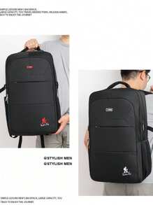 1pc Oxford Waterproof Anti-Shock Padded Backpack, Suitable For School, College, Work Commute, Travel & Laptop - Black - View 3