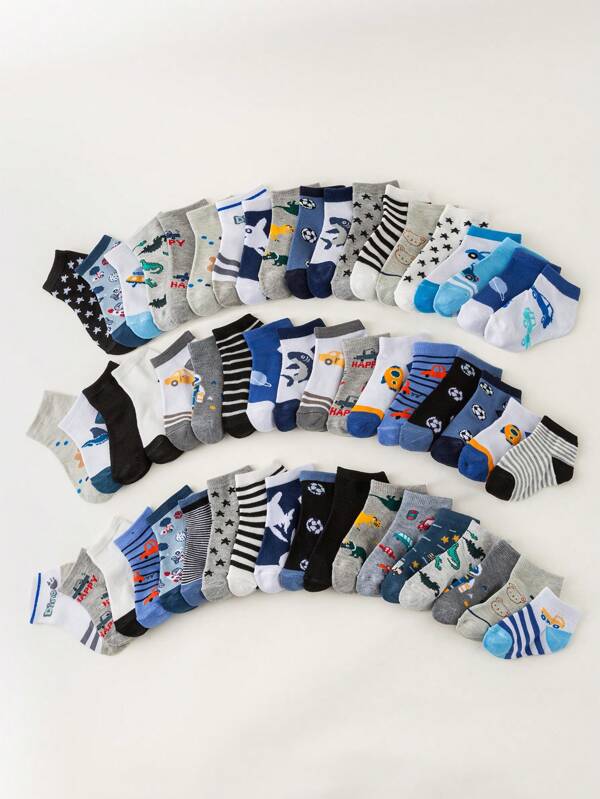 1/5/10/20 paires de chaussettes pour enfants, douces et respirantes, avec des motifs de dinosaures, de voitures, de football, convenant pour l'école, les sports et les tenues décontractées, dans des styles et des couleurs assortis