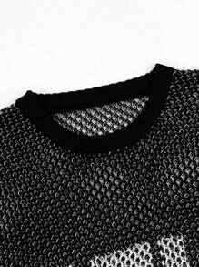 Unisex Simple Casual Loose Distressed Letter Print Crew Neck Short Sleeve Sweatshirt, Spring/Summer - Black - View 4