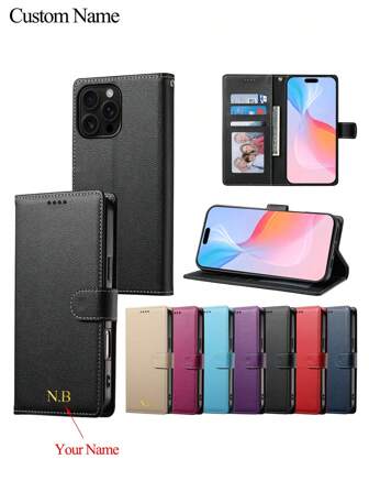 Personalisierter luxuriöser Leder-Handyhülle kompatibel mit iPhone 16 15 14 13 12 11 Pro Max Plus Mini X XS XR 7 8 SE, Galaxy S20 S21 S22 S23 S24 S25 Plus FE Ultra A05 A05S A15 A25 A35 A55 A06 A26 A36 A56 A14 A24 A34 A54 A33 A53 A73 A72 A52 A52S, Pixel 6 7 8 9 Pro XL 6A 7A 8A 9A, mit gravierten 3D-Initialen nach Maß