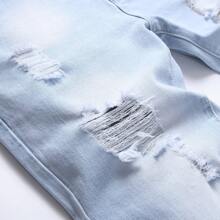 Men's Simple Front Button Pocket Distressed Casual Jeans