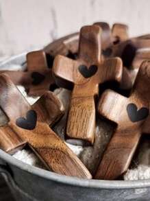10 Pieces/1 Customized Wooden Heart Cross With Name Or Text, Encouraging Gift Small Wooden Cross, Hand-Held Pocket Cross, Fingertip Pressure Relief Religious Gift For Prayer Church Gift Easter Gift, God With You,Encouraging Gift,Multi-Functional, Ornamental,Reusable,Exquisite,Stylish,High-Quality,Colorful,Modern,Custom,Personalized,Unique,Customized Festival Party Supplies