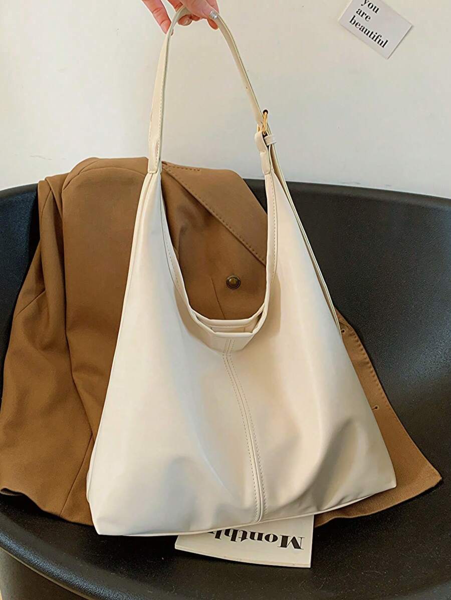 Bolso de hombro de gran capacidad para mujer en estilo retro, versátil bolso de mano de unicolor suave