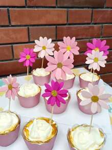 5pcs/10pcs/8pcs/6pcs/1set, 3D Multi-Layer Cake Decoration With Daisies; Mother's Day Cake Decoration With Small Flowers On Bamboo Skewers; Birthday Party Gathering With Bright Flowers On Bamboo Skewers; Random Color Shipping.