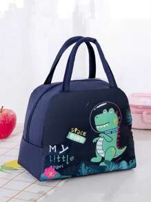 1 pieza Bolsa de almuerzo aislada con estampado de dibujos animados, fiambrera de pana, bolsa refrigeradora térmica impermeable y suave grande, contenedor de almuerzo impermeable, bolsa de cosméticos, bolsa de aseo de viaje, bolsa de viaje de cosméticos