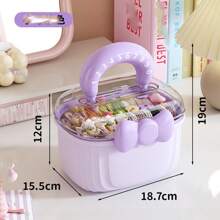1pc Small 2-Layer Plastic Storage Box, Cute Handheld Video Organizer Box With Cover, Double-Layer Children's Jewelry & Hair Clip Organizer Box, Cartoon Bow-Knot Compartment Jewelry Box, Sewing Box, Gender Reveal Party, Perfect For Birthdays, Weddings, Parties, The Perfect Gift For Colleagues, Friends, And Family, Back To School