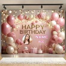 1pc Customizable Photo & Text Personalized Metallic Rose Gold Happy Birthday Banner (Size: 29*39, 39*59, 70*90 Inch) With Pink Floral Accents - Elegant Floral Balloon Wreath And Cake Table, Photo Booth And Outdoor Party Decor, Birthday Party Supplies Mother's Day Graduation,Multi-Functional,Adjustable,Durable,Ornamental,Reusable,Exquisite,Adorable,High-Quality,Modern,Colorful,Cute,Comfortable,Stylish,Custom,Personalized,Unique,Ideal Gifts For Him,Ideal Gifts For Her,Boyfriend,Girlfriend,Dad,Mom,Family,Friends,Youth,Office,Tea Room,School,Home,Home Refresh,Customized Party Backdrops,Personal Items