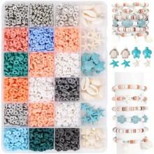 2000pcs Sea Holiday Bead Set - Sky Blue, Tortoiseshell, Starfish, Polymer Clay Pieces For DIY Bracelet And Jewelry Making Kit