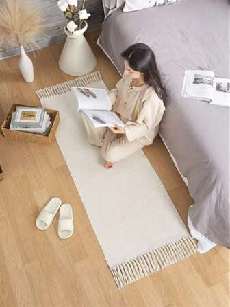 Handwoven Tassel Carpet, Delicate Tassel Texture Carpet, Multi-Functional Carpet As Rug, Bedding Decor Or Chair Decor, Handmade Carpet Bedside Rug