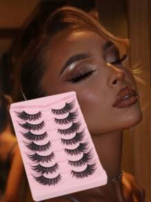 7 对自然浓密假睫毛，迷人眼妆，浓密蓬松的戏剧性睫毛，适合日常使用派对和在家 DIY 眼尾延长