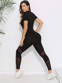 Women's Contrast Trim Yoga Jumpsuit - Black - View 4