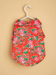 1pc Floral Pattern Pet Shirt, Beachwear Style, Polyester Pet Clothes Suitable For Cats & Dogs - Multicolor - View 1