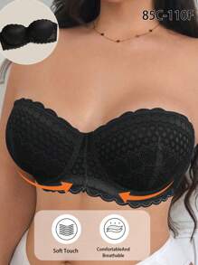 Soutien-gorge sans bretelles avec empiècements en dentelle et armatures, lingerie confortable pour femmes grande taille
