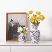 One Hand-Painted Blue And White Ceramic Vase In Vintage-Style For Flowers, Suitable For Living Room, Bedroom, Balcony Decoration, For Dried Flowers, Artificial Flowers & As An Ornament,Home Decor,Flower Vase,Centerpiece,Table Decor Rama Decoration Rama Gifts Birthday Graduation Room Decor Glass Vase