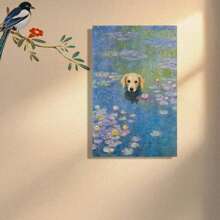 Framed Aozomo Monet Water Lilies Canvas Art Print Funny Golden Retriever Poster Dog Floral Print Abstract Farmhouse Gallery Aesthetic Room Decor For Bedroom Bathroom Birthday Party Decor, Mother's Day New Year Easter Gift,  Home Living Room Office Wall Decor, Perfect Gift And Wall Decoration - 框架 - 查看 4