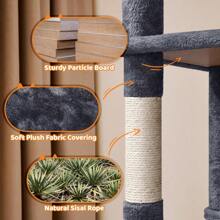 150cm Large Cat Tree Scratching Posts With Condos/Hammock Cat Climbing Tower Centre For Indoor Cats, Dark Grey - Dark Grey - View 8