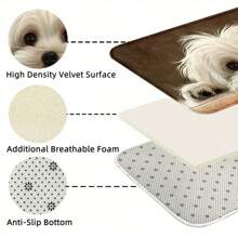 1 件装装饰地垫，设计迷人，带有一只毛茸茸的白色小狗，适合入口、客厅、卧室、餐厅、走廊、洗衣房、厨房、阳台作为室内入口地毯，现代涤纶矩形防滑吸水地毯门垫 - 室内四季家居装饰、浴室地毯、浴室地毯、门垫 - 彩色 - 查看 5