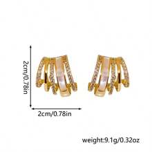 1 paire de boucles d'oreilles géométriques en forme de C avec incrustation de pierre d'œil de chat, accessoire polyvalent pour le quotidien et les fêtes
