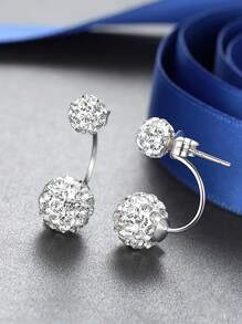 1 Pair S925 Sterling Silver Double Snowball Stud Earrings, Sparkling, Suitable For Party, Banquet, Wedding, Shining Double Snowball Earrings